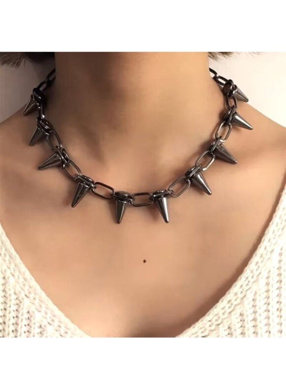 Chunky Spike Choker Necklace Chain Bold Statement Sexy Exaggerated Emo Goth